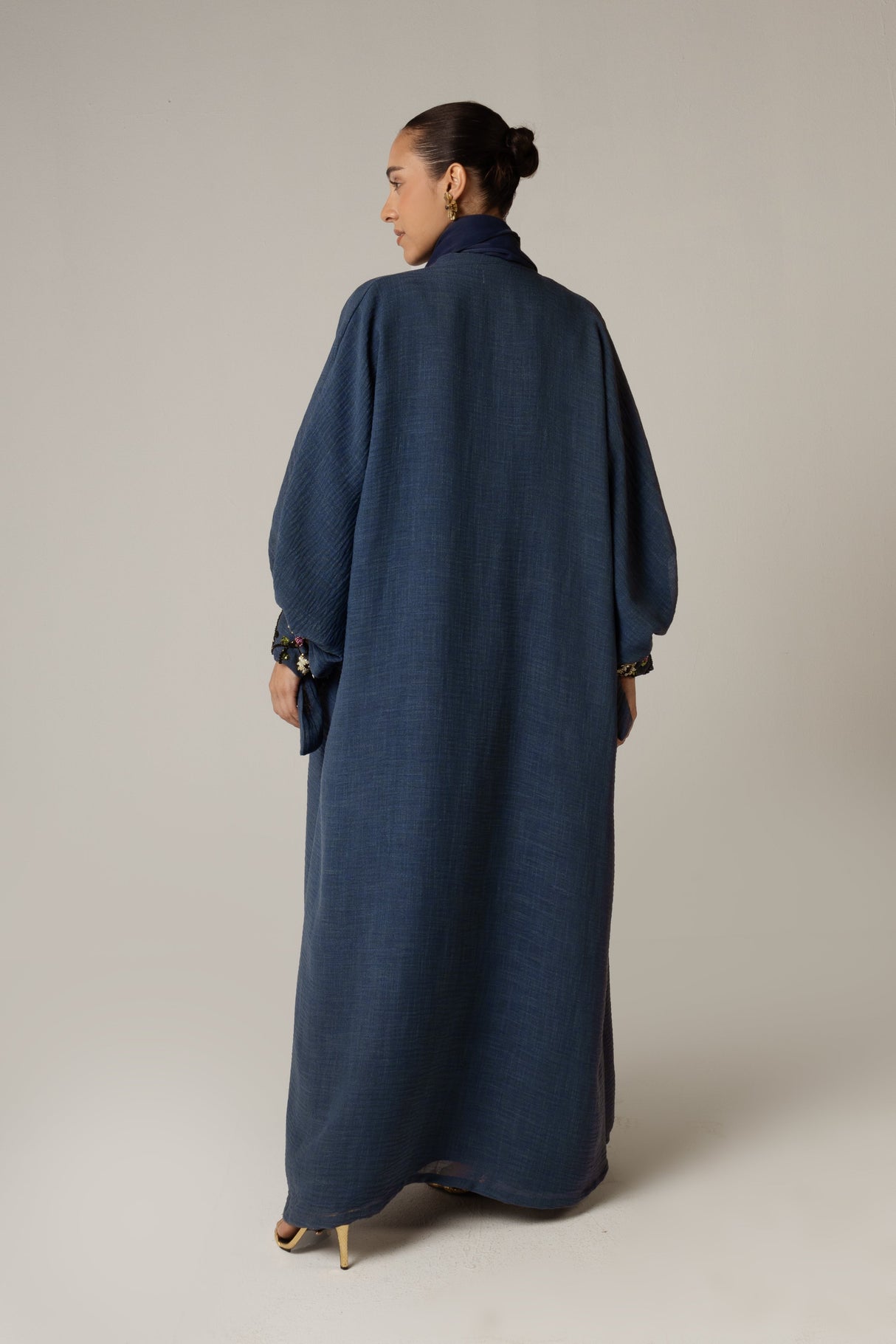 Navy Blue Abaya with Sunflower Beaded Details - Noētic
