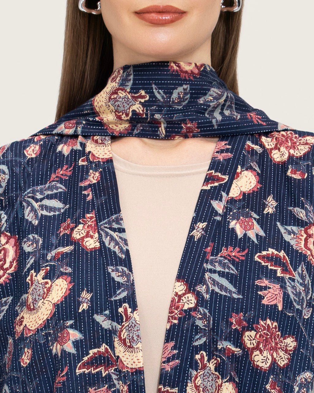 Navy Floral Open Abaya Dress - Noētic