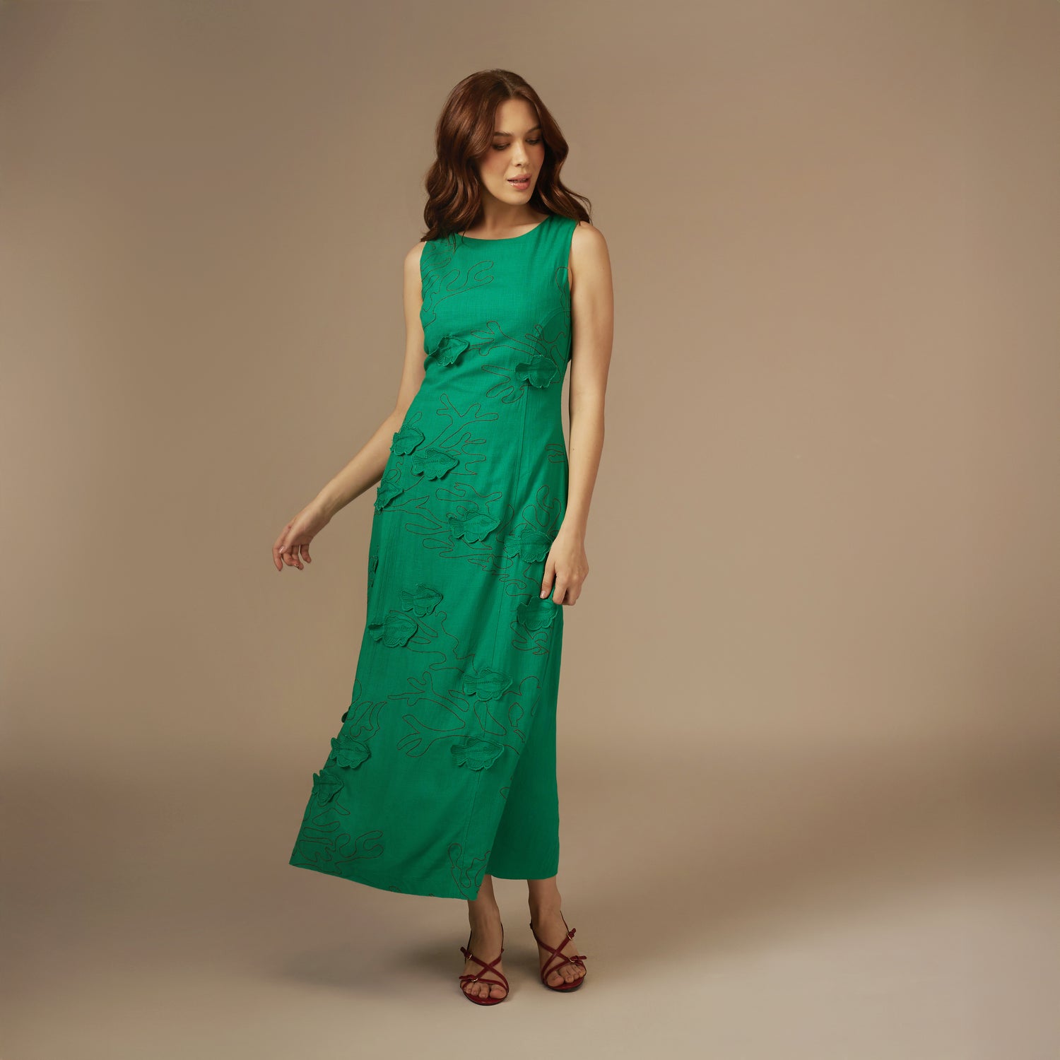 Fish Hand Appliqué Linen Dress