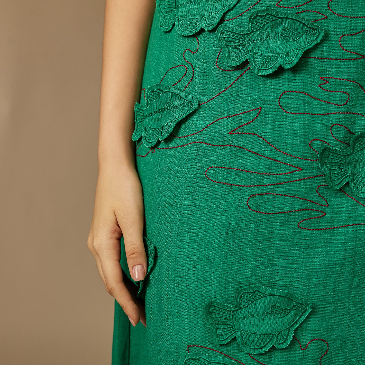 Fish Hand Appliqué Linen Dress