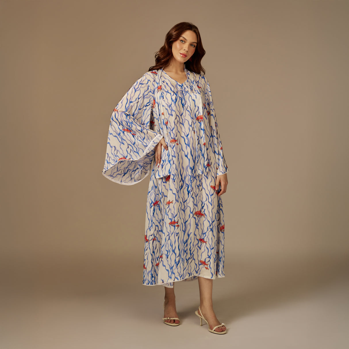 White And blue The Red Sea Breeze: Fish Motif Kaftan