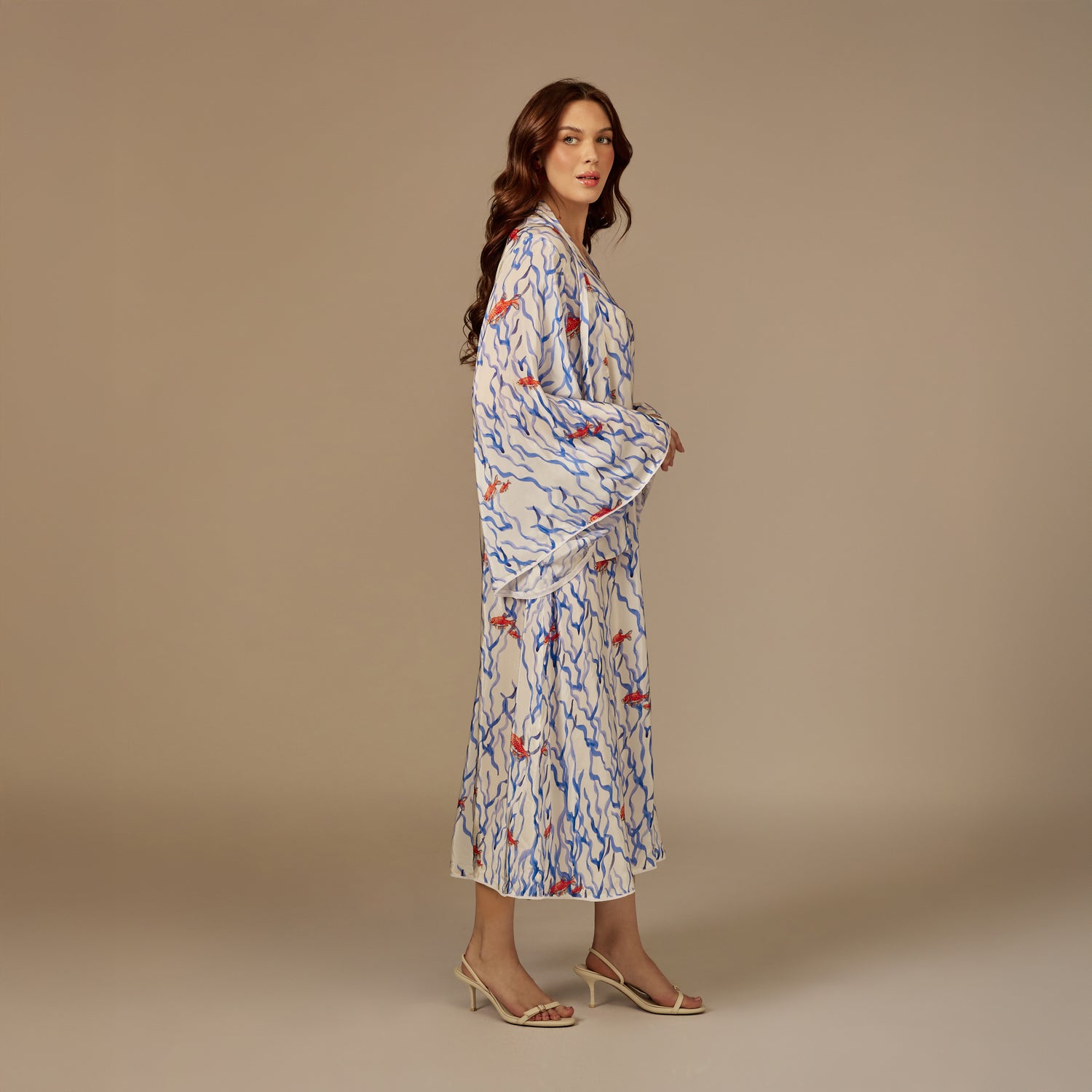 White And blue The Red Sea Breeze: Fish Motif Kaftan