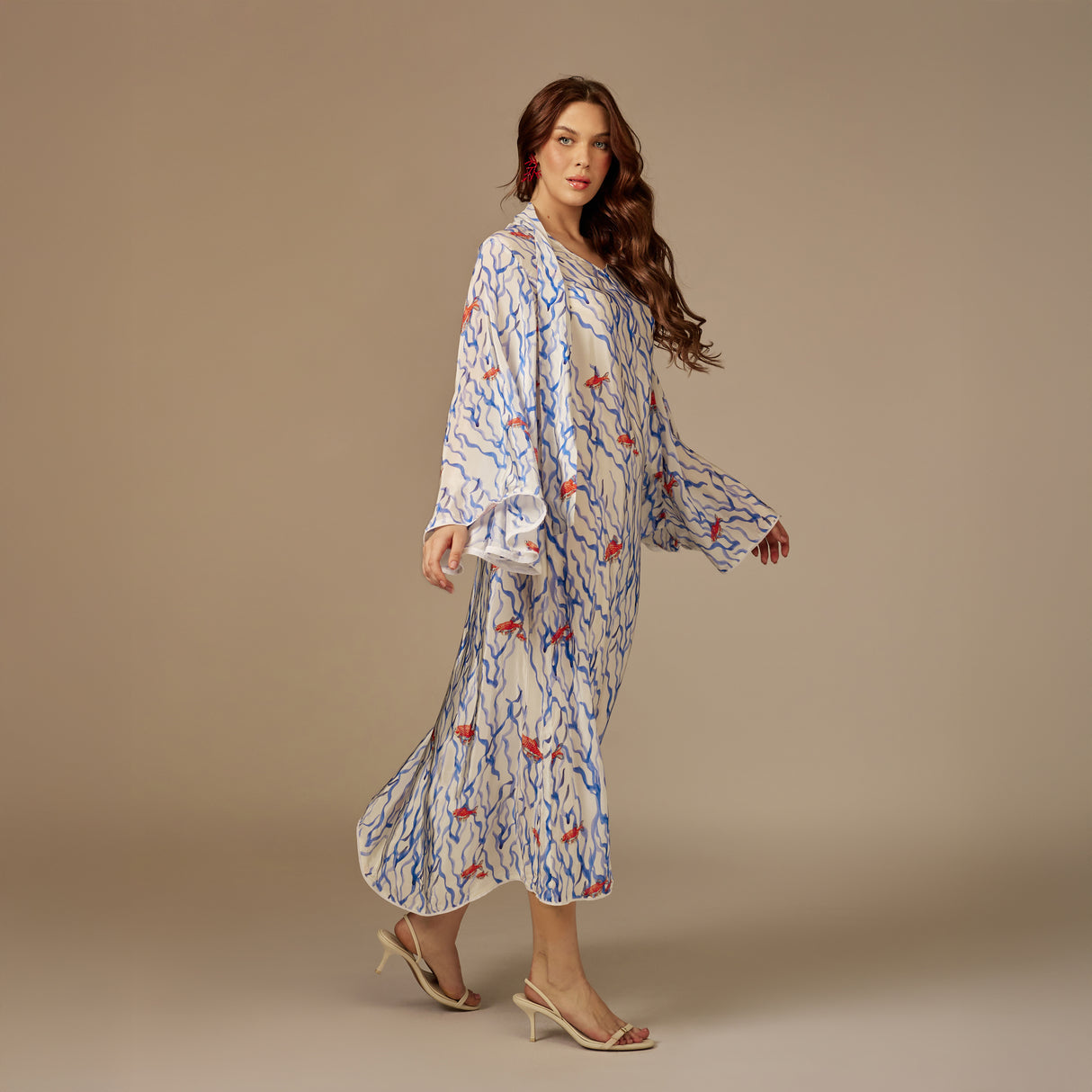 White And blue The Red Sea Breeze: Fish Motif Kaftan
