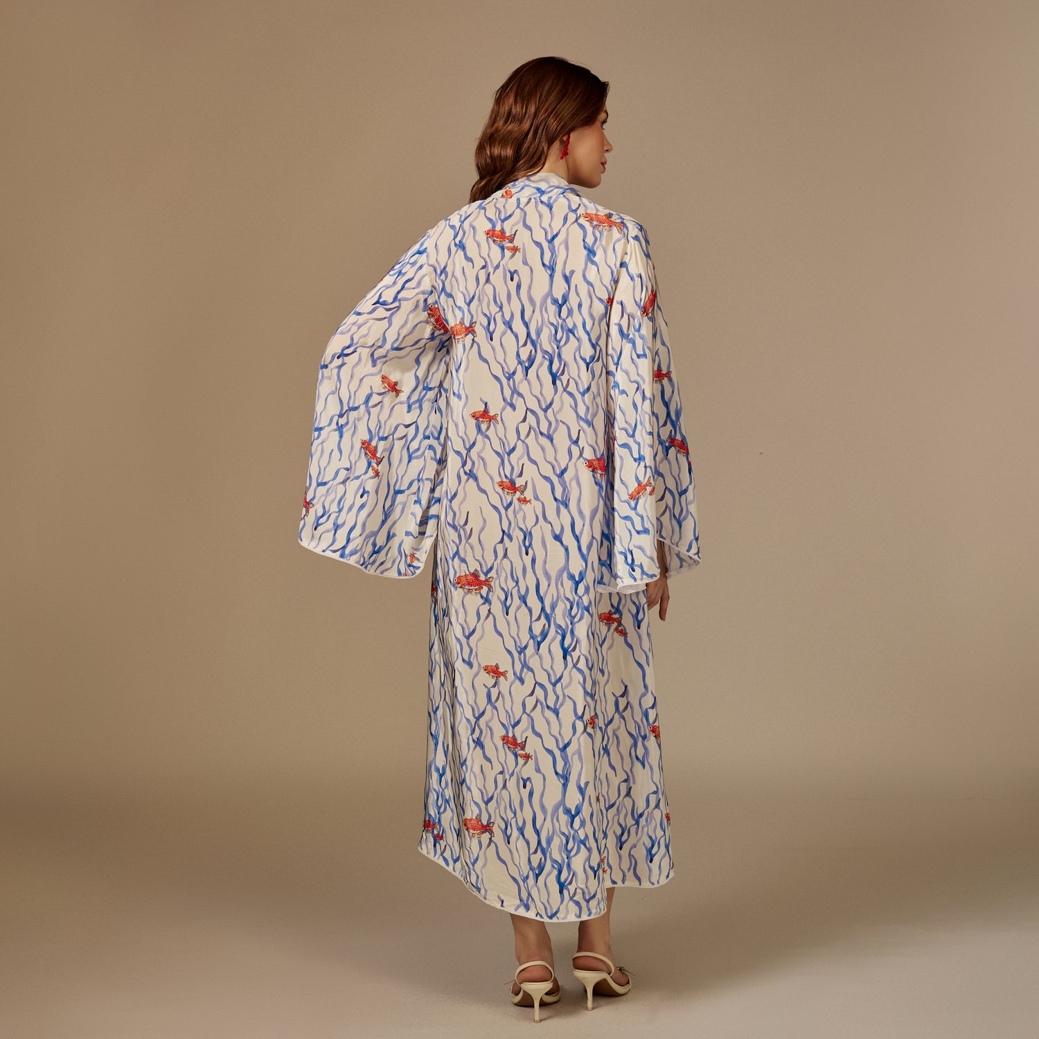 White And blue The Red Sea Breeze: Fish Motif Kaftan
