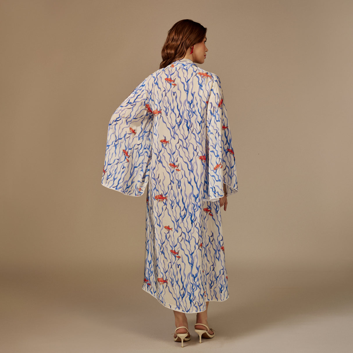 White And blue The Red Sea Breeze: Fish Motif Kaftan
