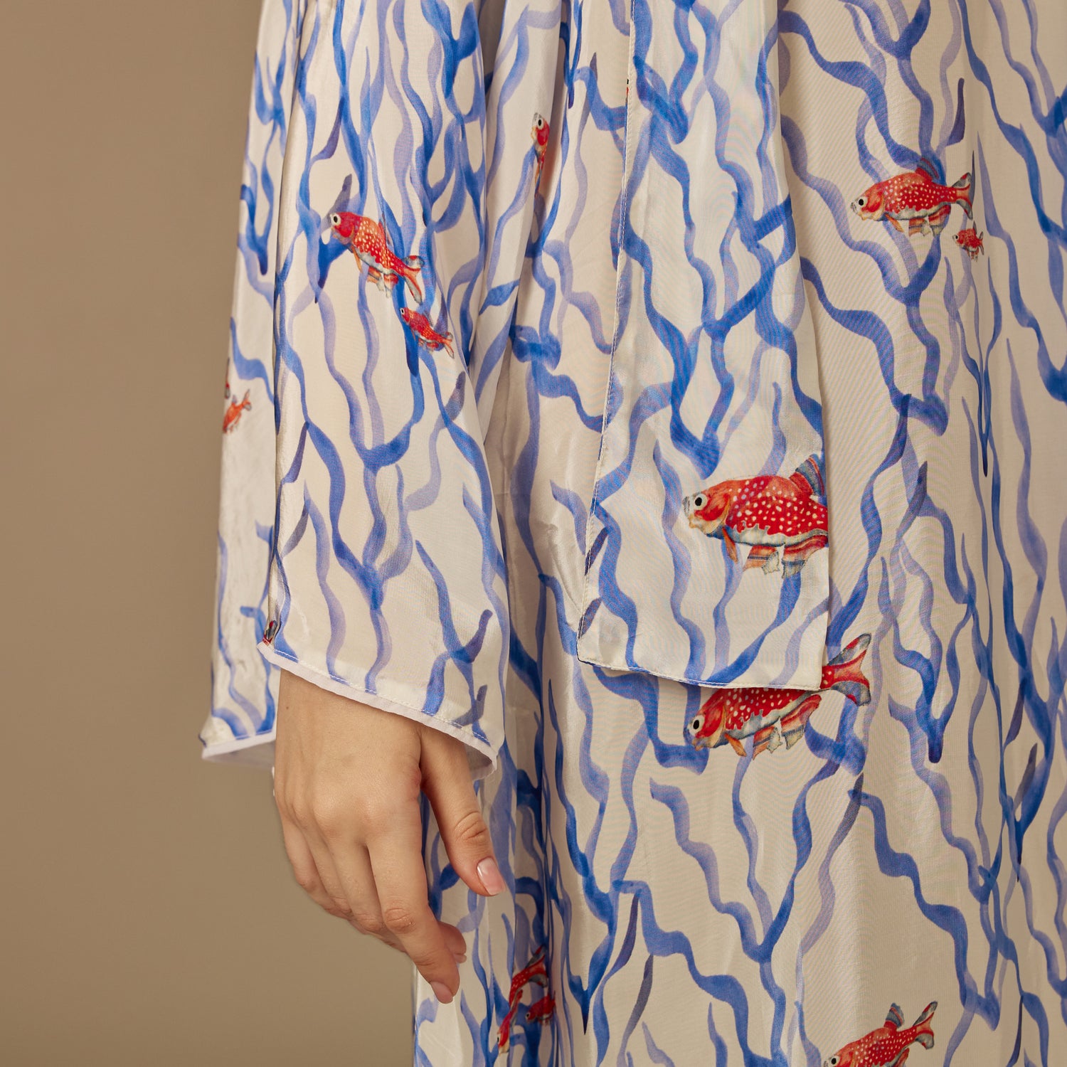 White And blue The Red Sea Breeze: Fish Motif Kaftan