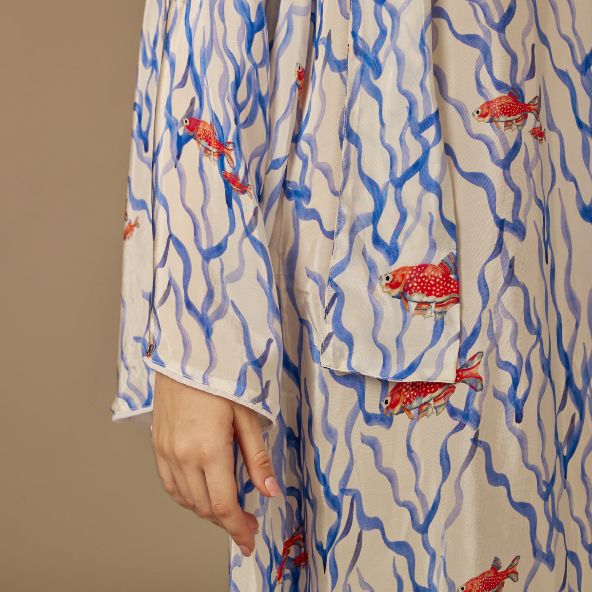 White And blue The Red Sea Breeze: Fish Motif Kaftan