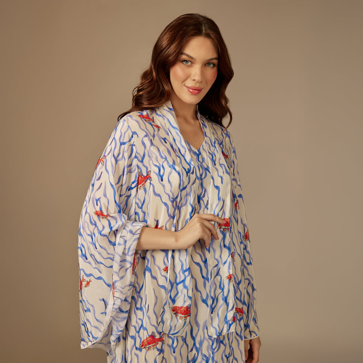 White And blue The Red Sea Breeze: Fish Motif Kaftan
