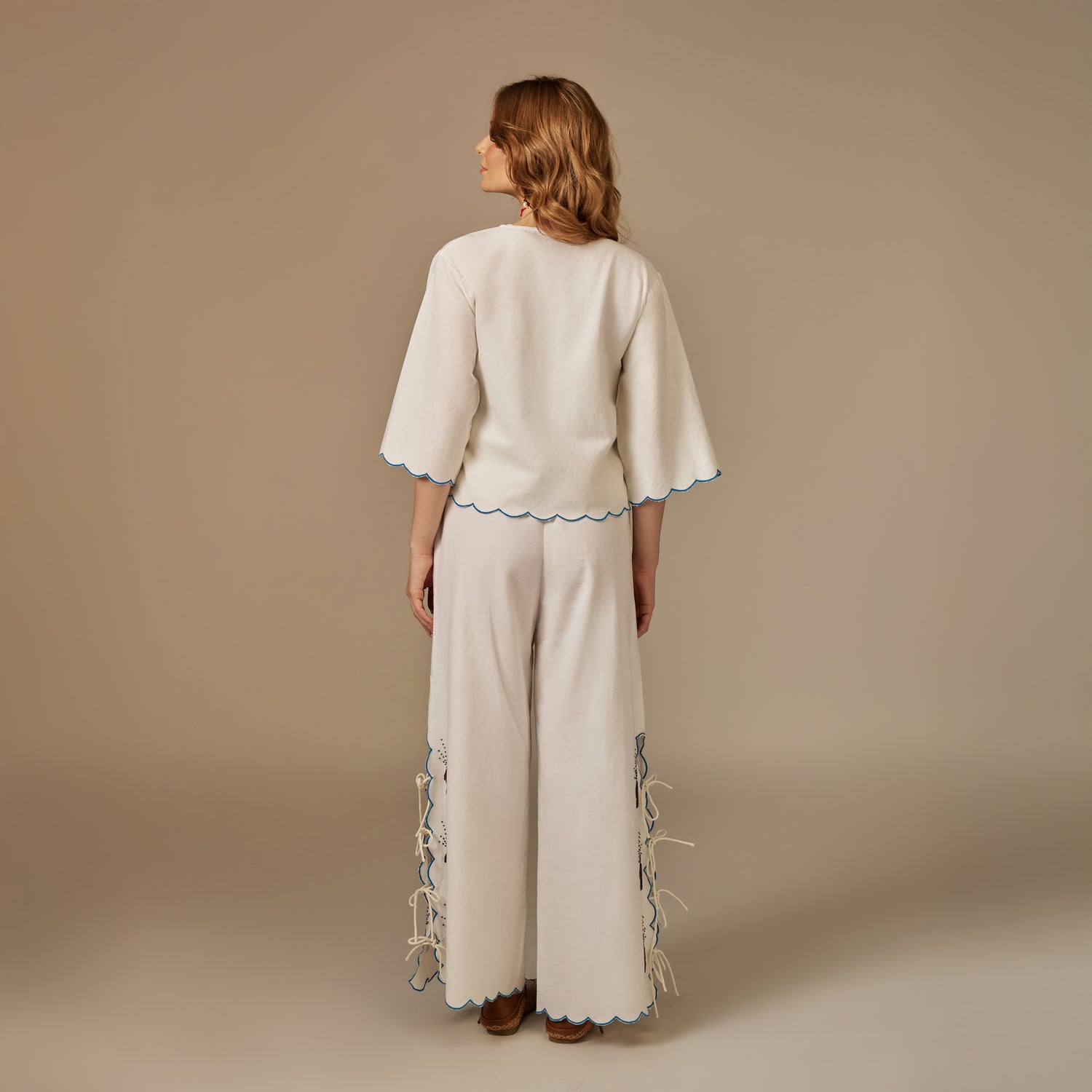 White Hand Beaded Fish Decorated Cotton Set