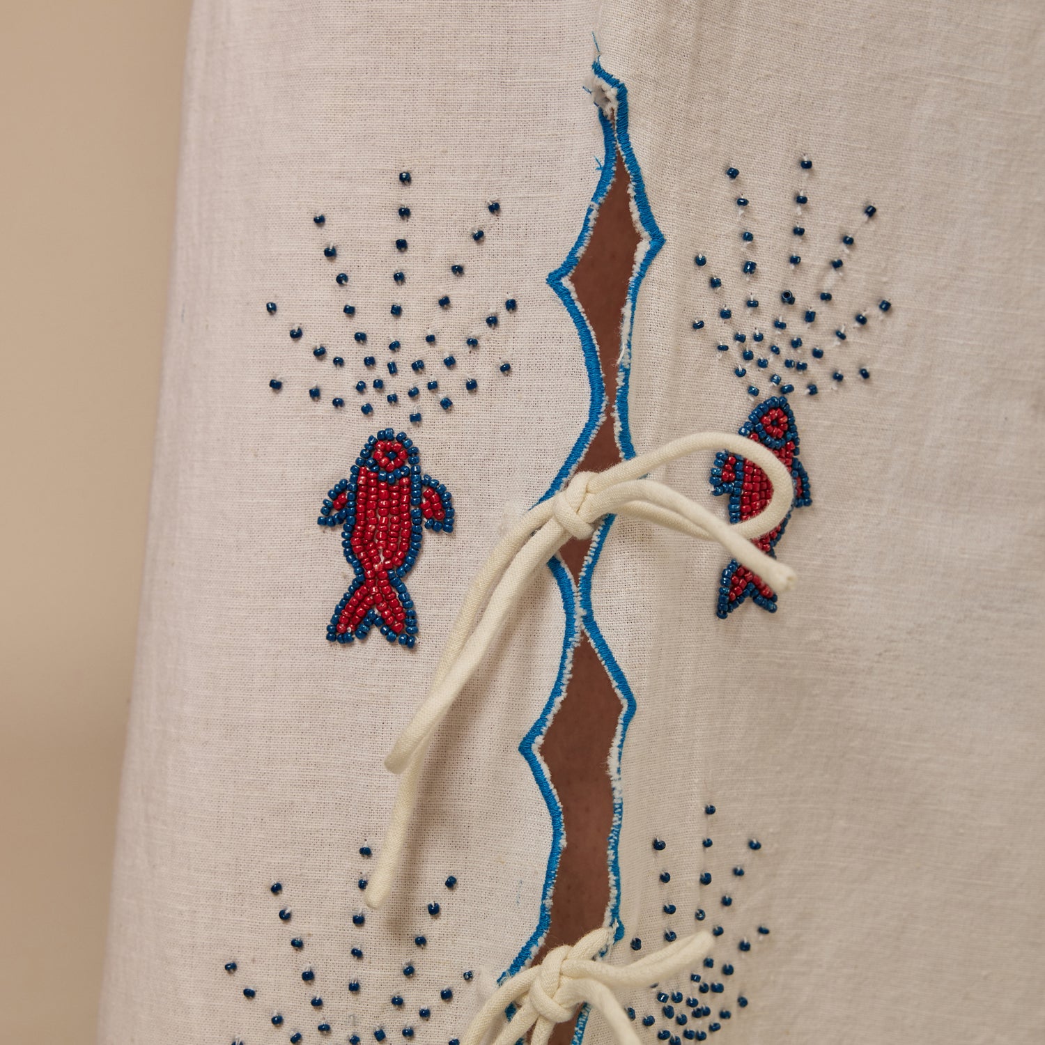 White Hand Beaded Fish Decorated Cotton Set