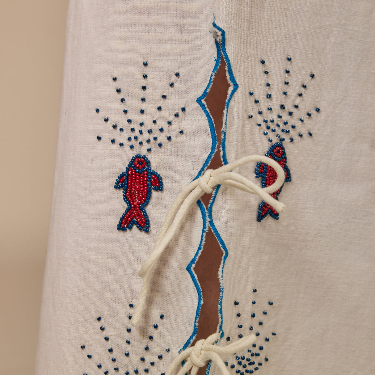 White Hand Beaded Fish Decorated Cotton Set