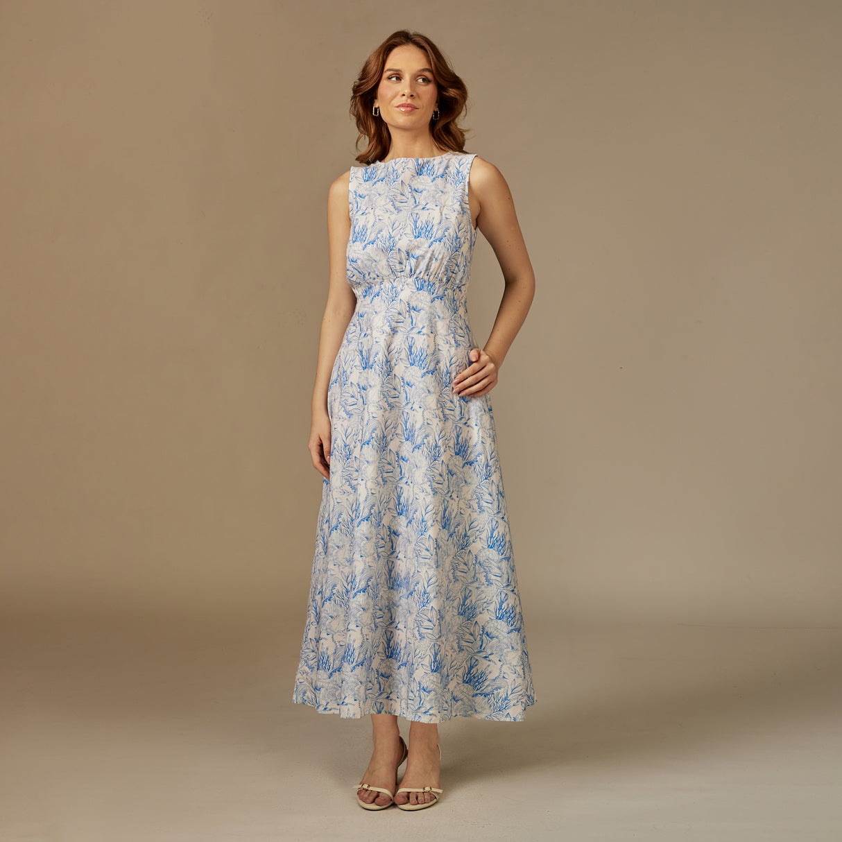 Blue And White Reef Linen Dress