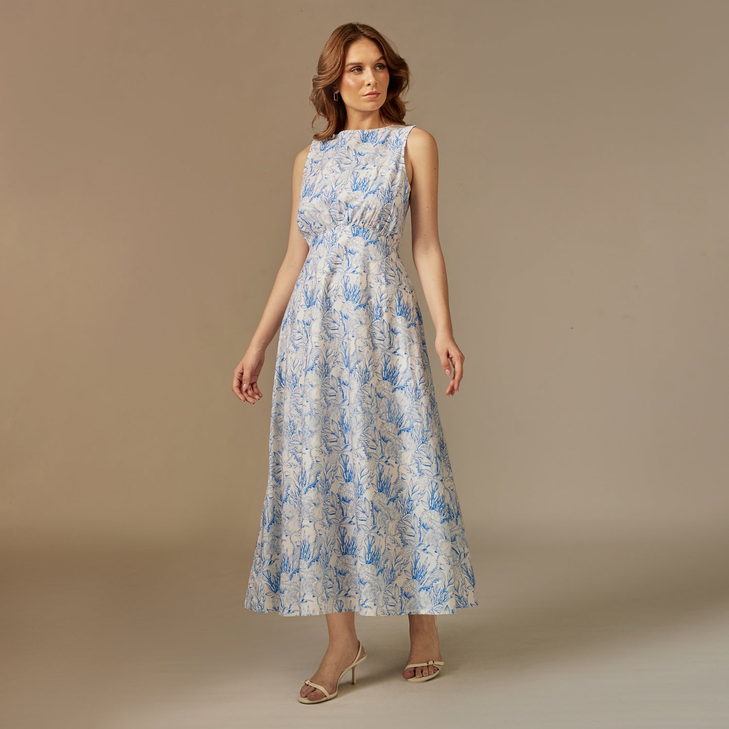 Blue And White Reef Linen Dress