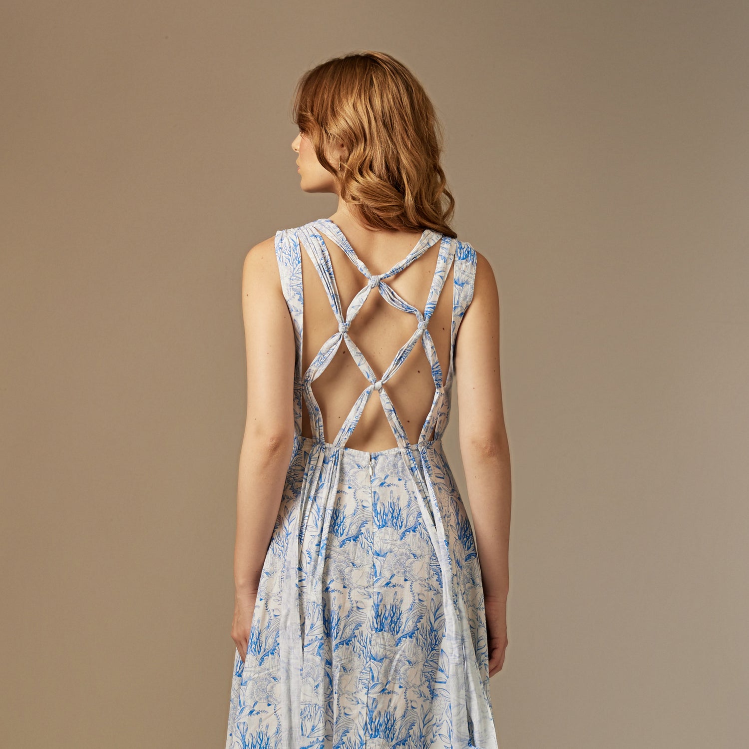 Blue And White Reef Linen Dress