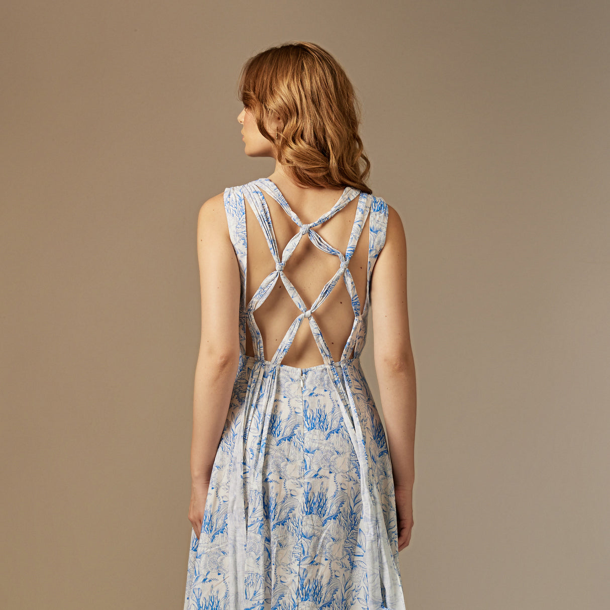 Blue And White Reef Linen Dress