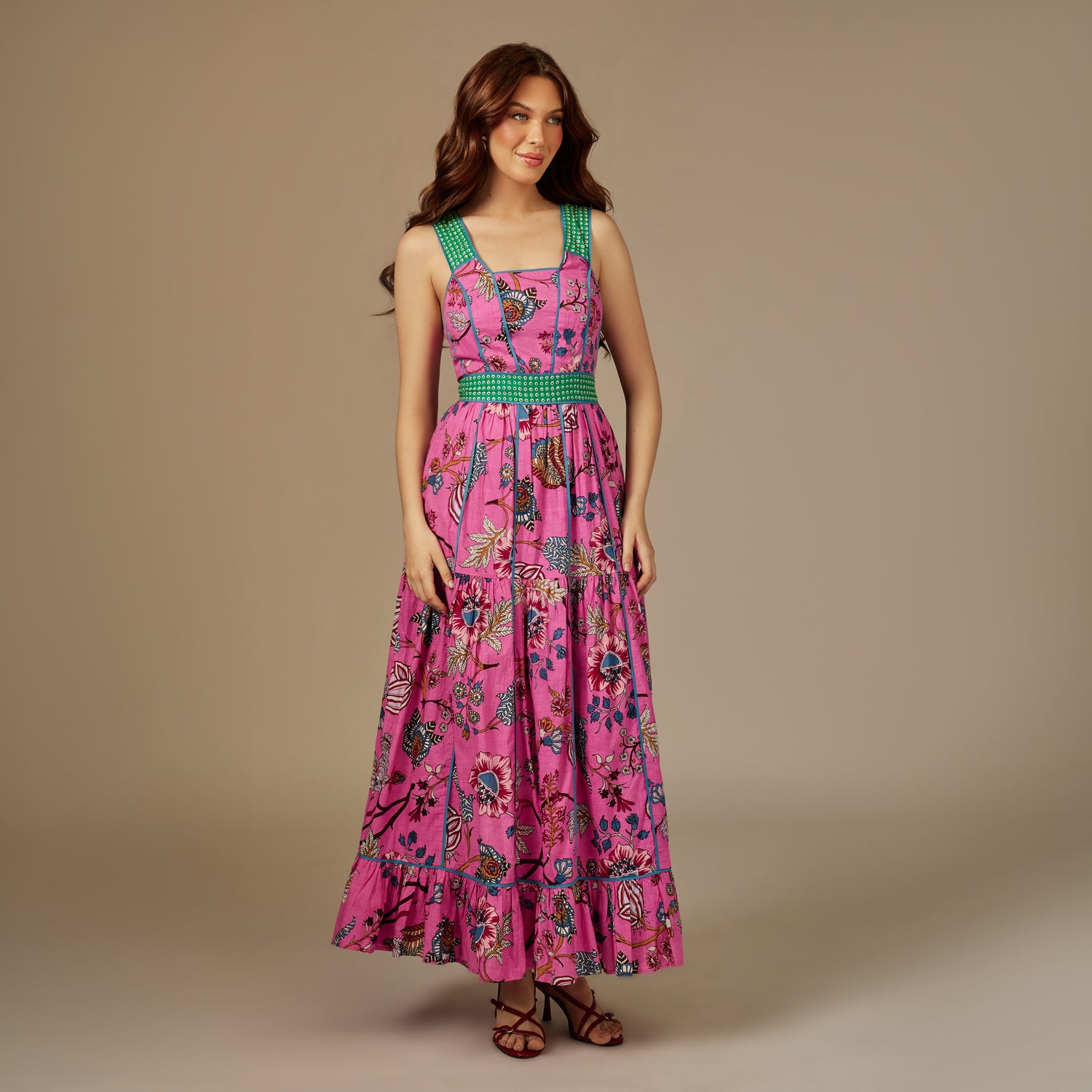 Pink Garden Cotton Maxi Dress