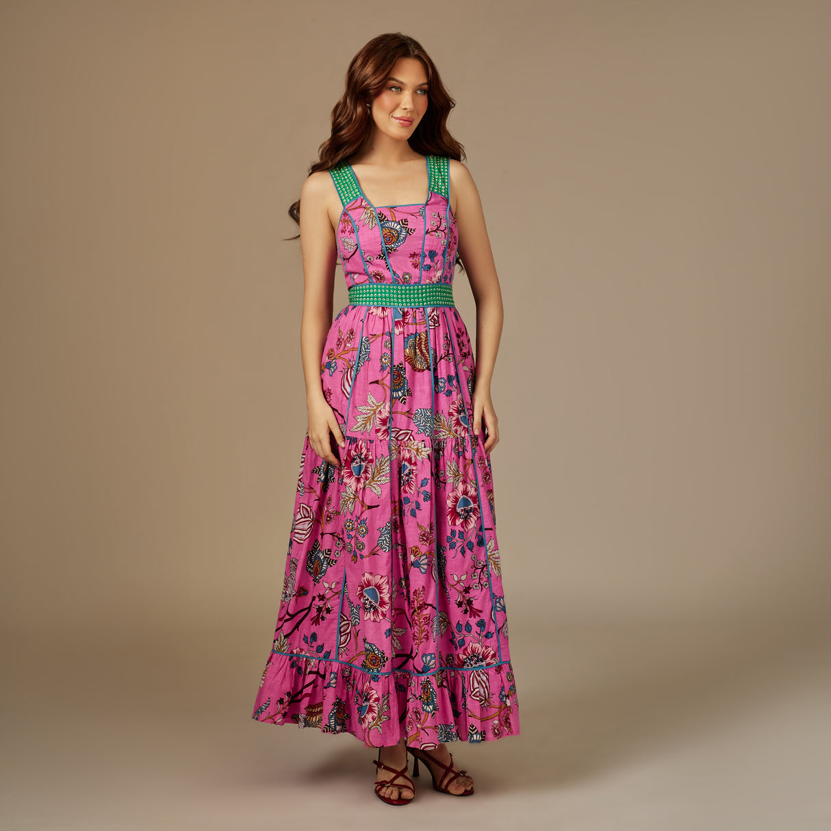 Pink Garden Cotton Maxi Dress