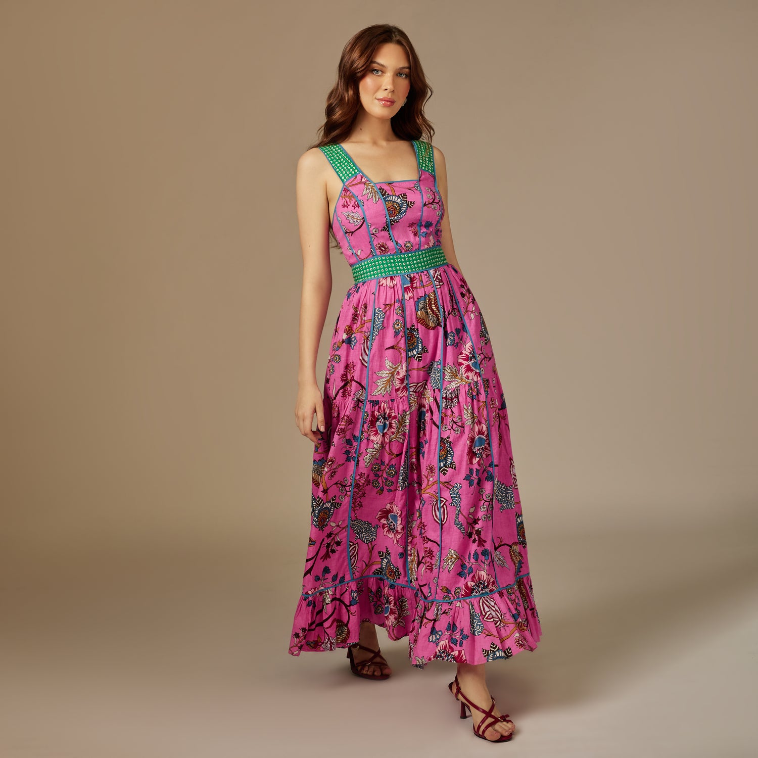 Pink Garden Cotton Maxi Dress