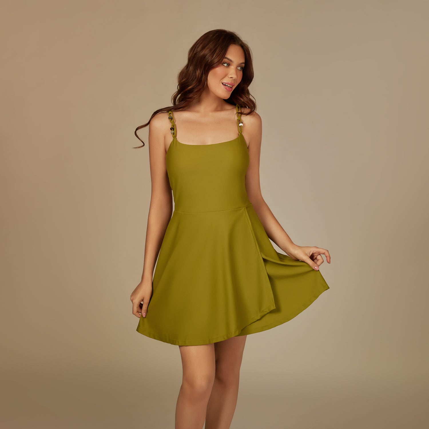 Olive Glow one-piece Swim Dress