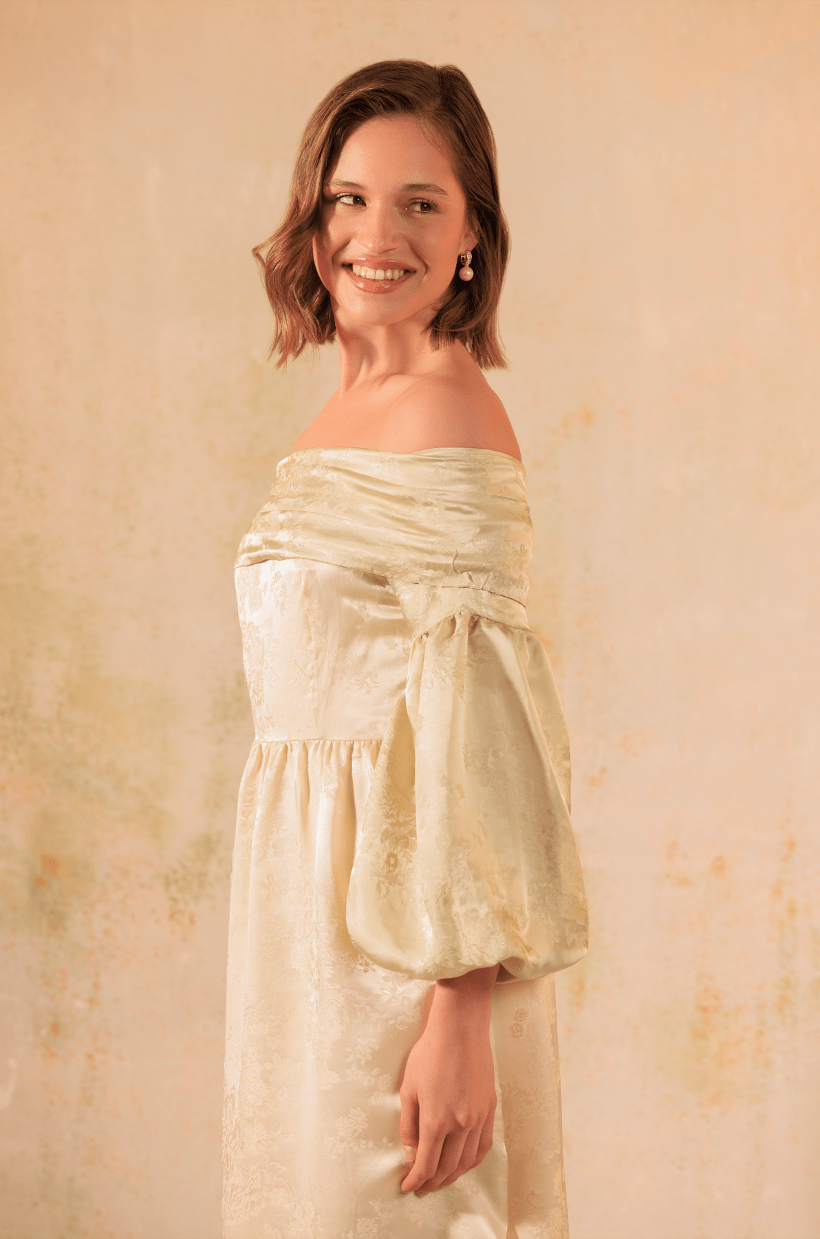 Off-Shoulder Classic Satin Jacquard Dress - Noētic