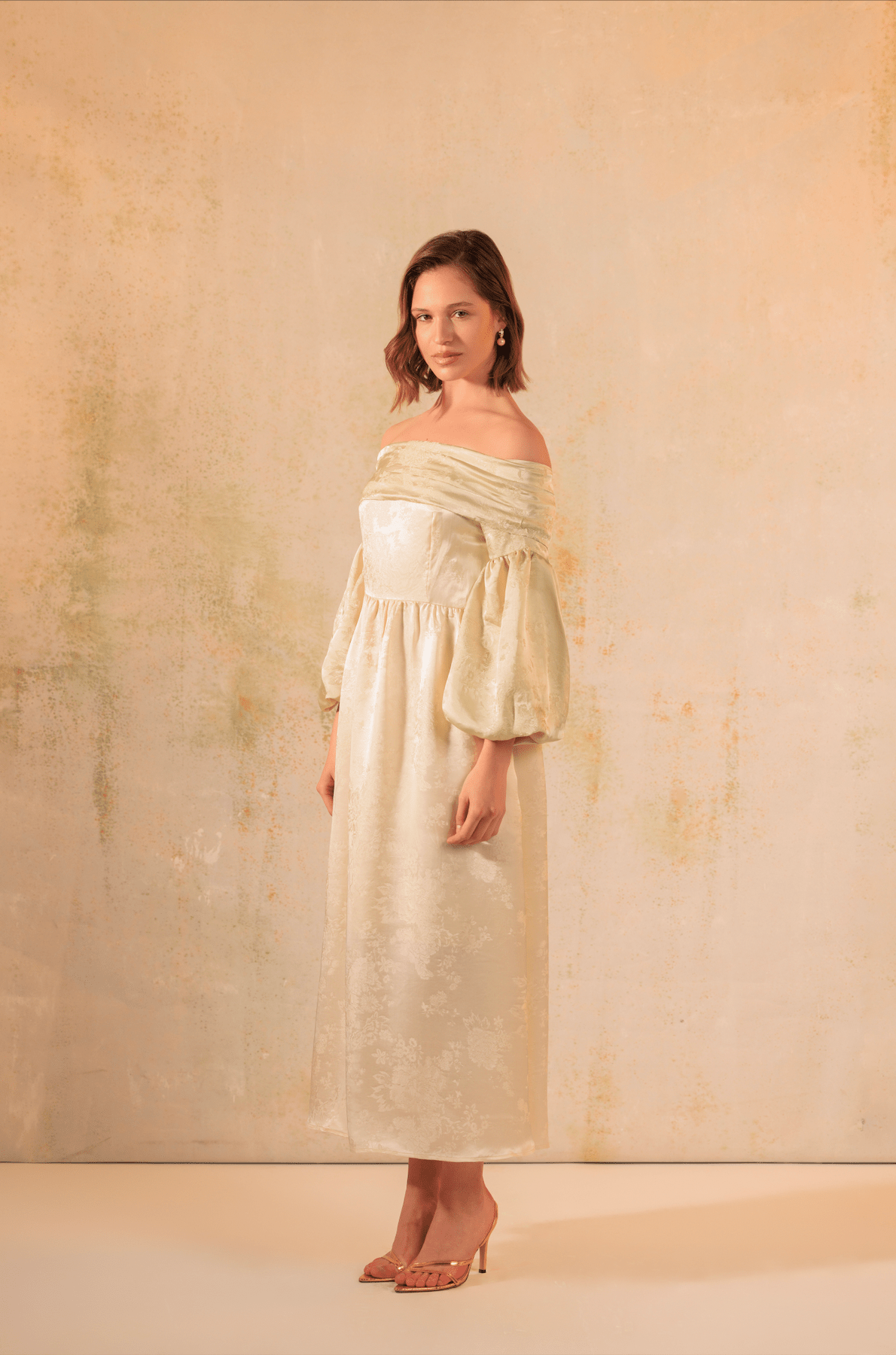 Off-Shoulder Classic Satin Jacquard Dress - Noētic