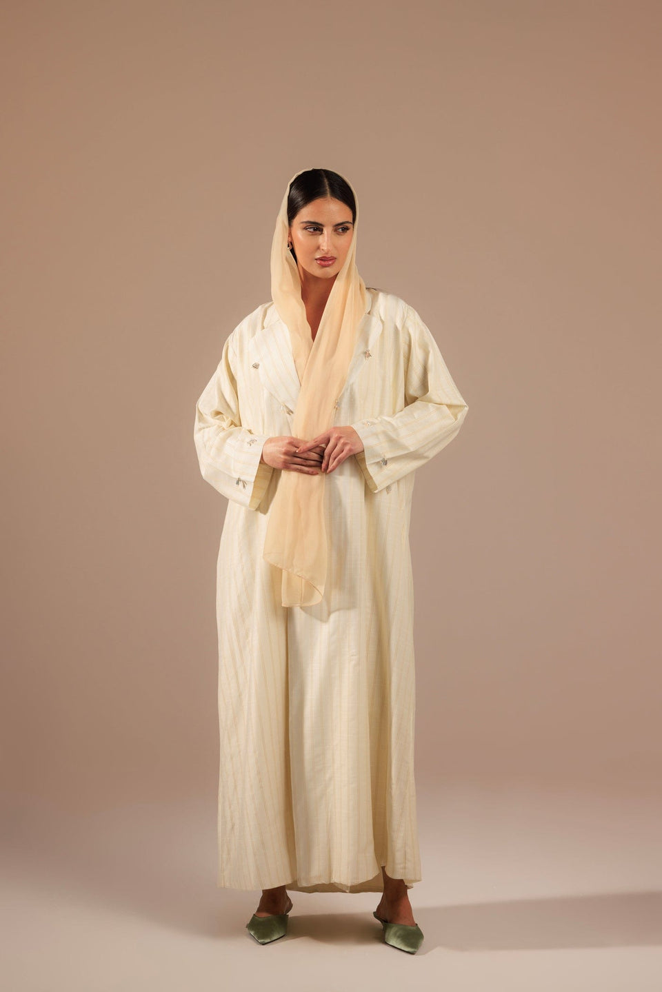 Off-White Embellished Blazer-style Abaya - Noētic