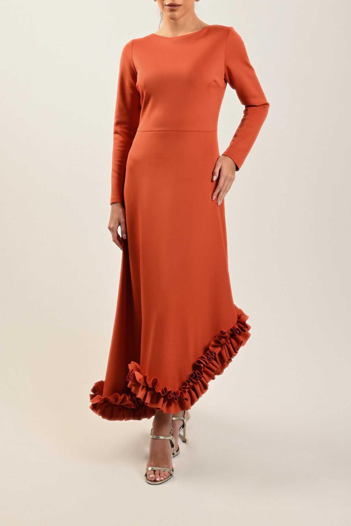 Orange Ruffled Hem Dress - Noētic