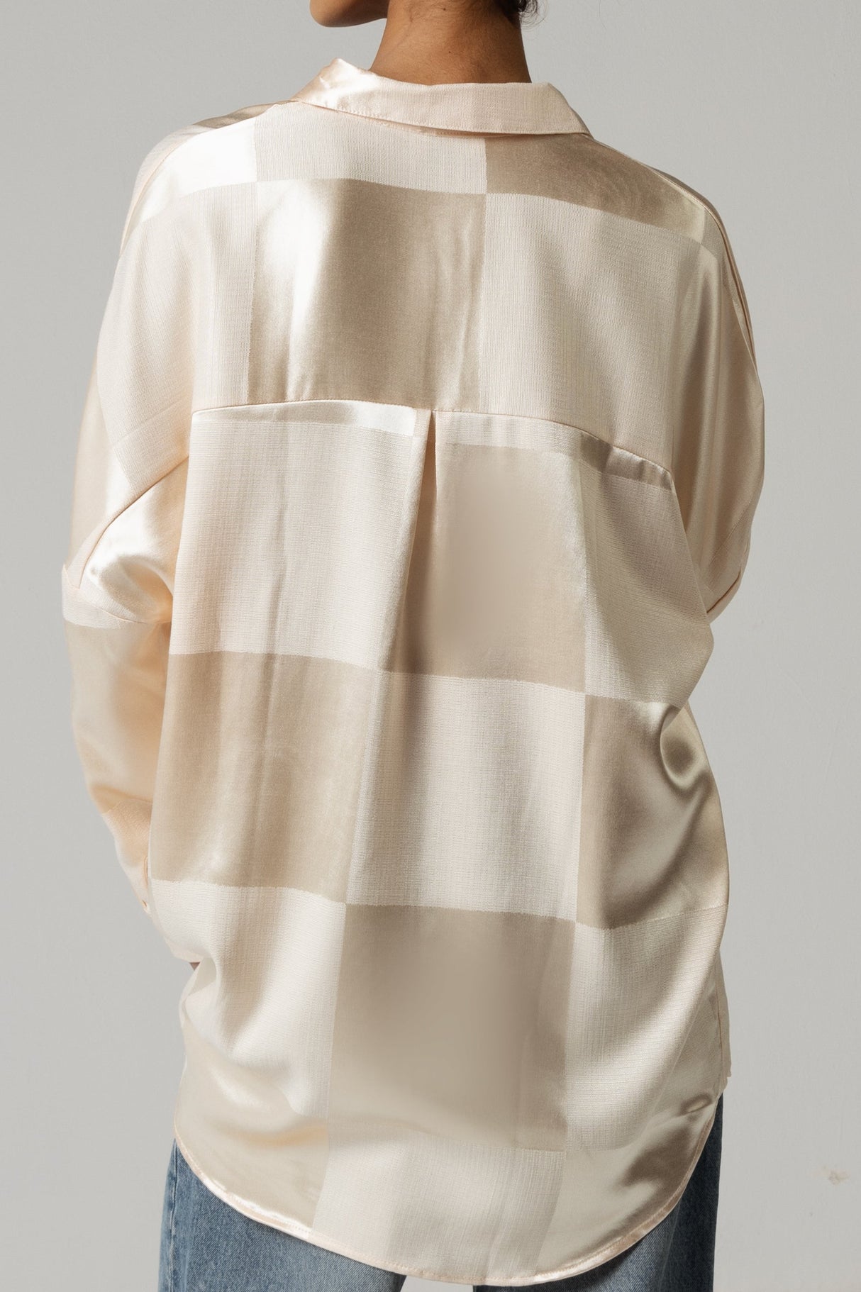 Peach satin jaquard check shirt - Noētic