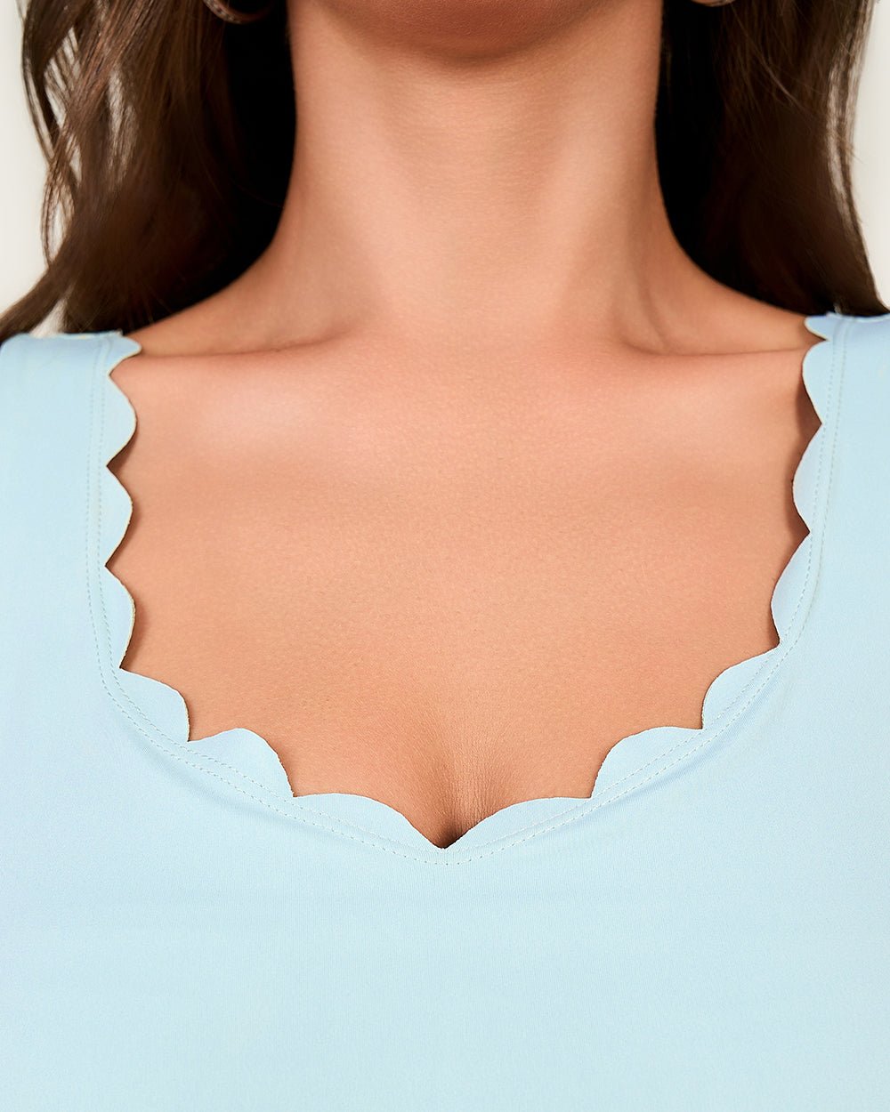 Powder Blue Scalloped Swimsuit Set with Skirt Cover-Up - Noētic