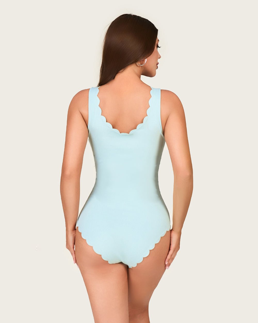 Powder Blue Scalloped Swimsuit Set with Skirt Cover-Up - Noētic