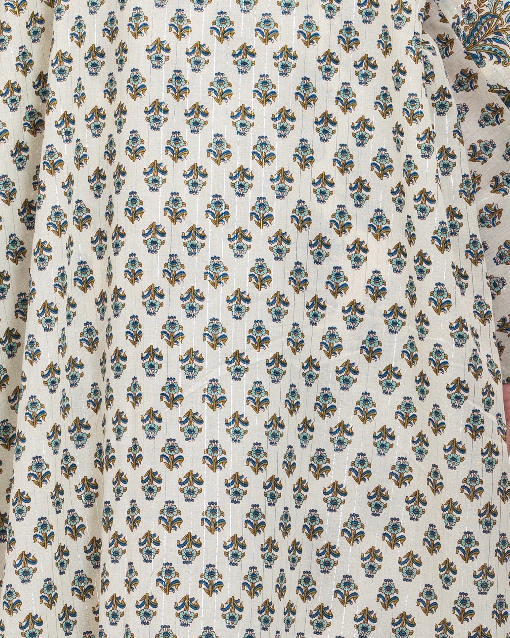 Printed Cotton Kimono Abaya Dress Set with Metalic Threads - Blue - Noētic
