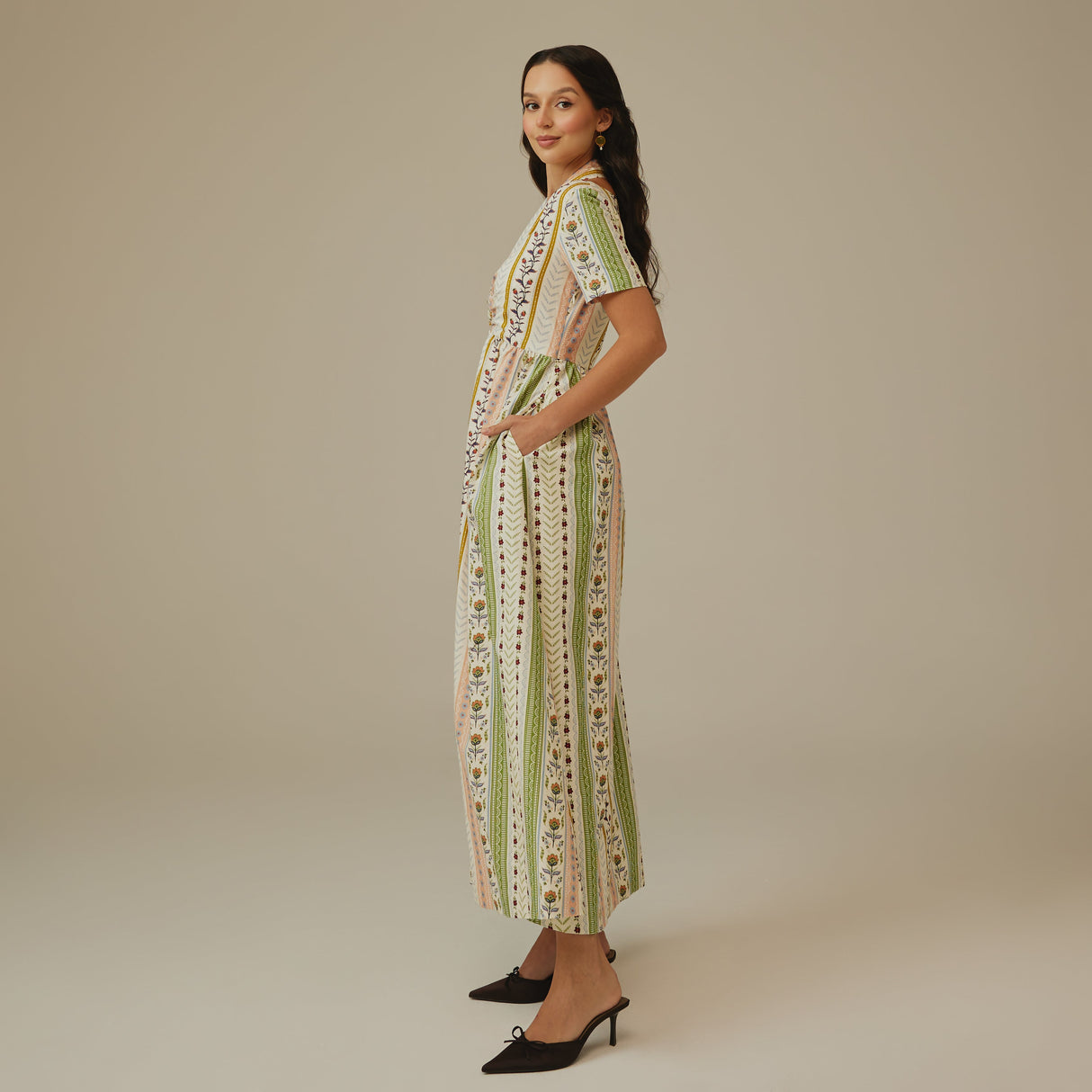Striped Floral Linen Dress - Noētic