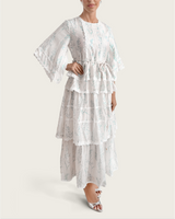 Aqua Bloom Tiered Lace Trim Maxi Dress