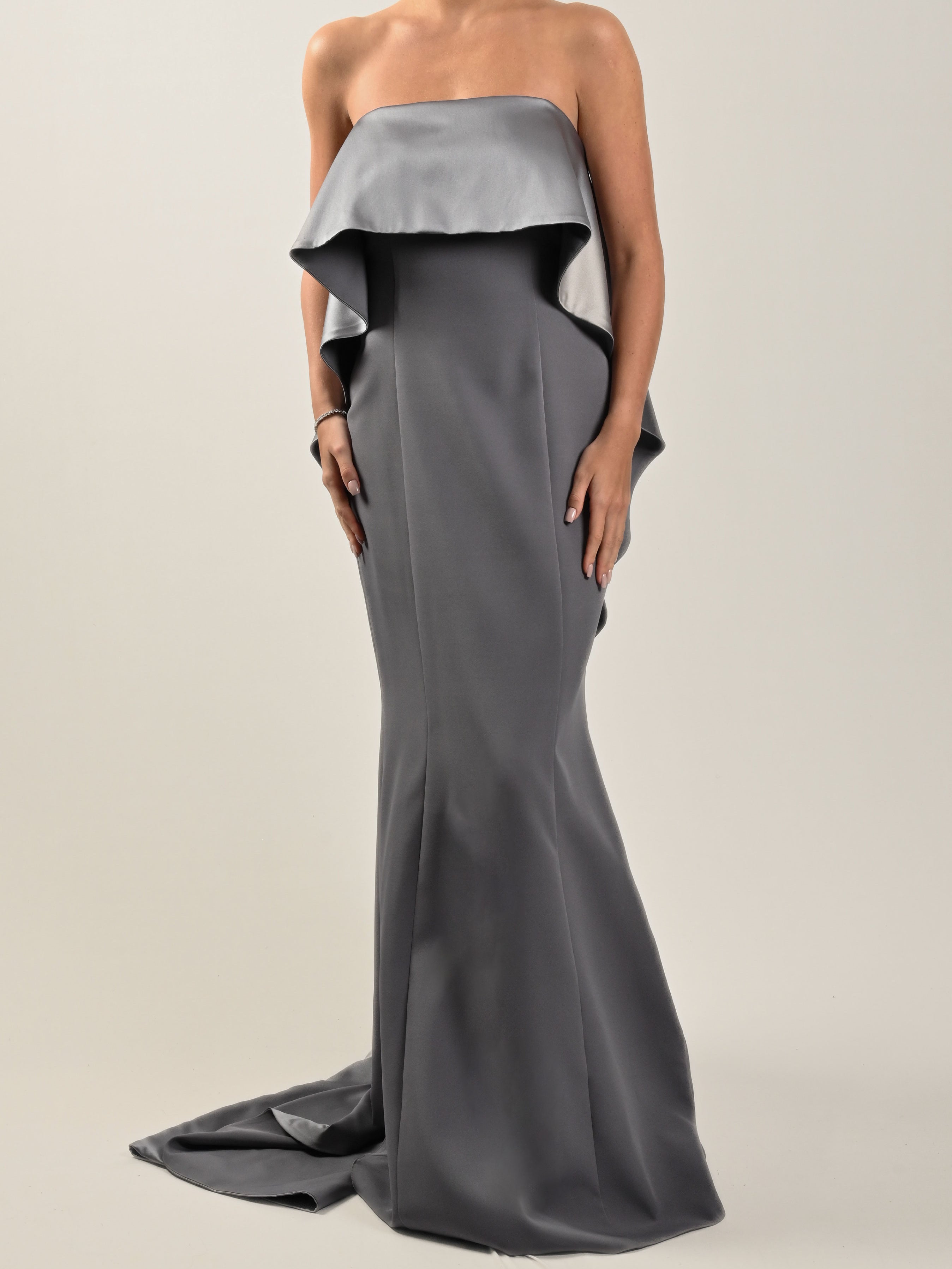 Sleeveless Long Crepe Dress Elegant Grey Modest Style for Women L Sleeveless Long Crepe Dress Elegant Grey Modest Style for Women L