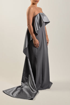 Sleeveless Long Crepe Dress Elegant Grey Modest Style for Women L Sleeveless Long Crepe Dress Elegant Grey Modest Style for Women L