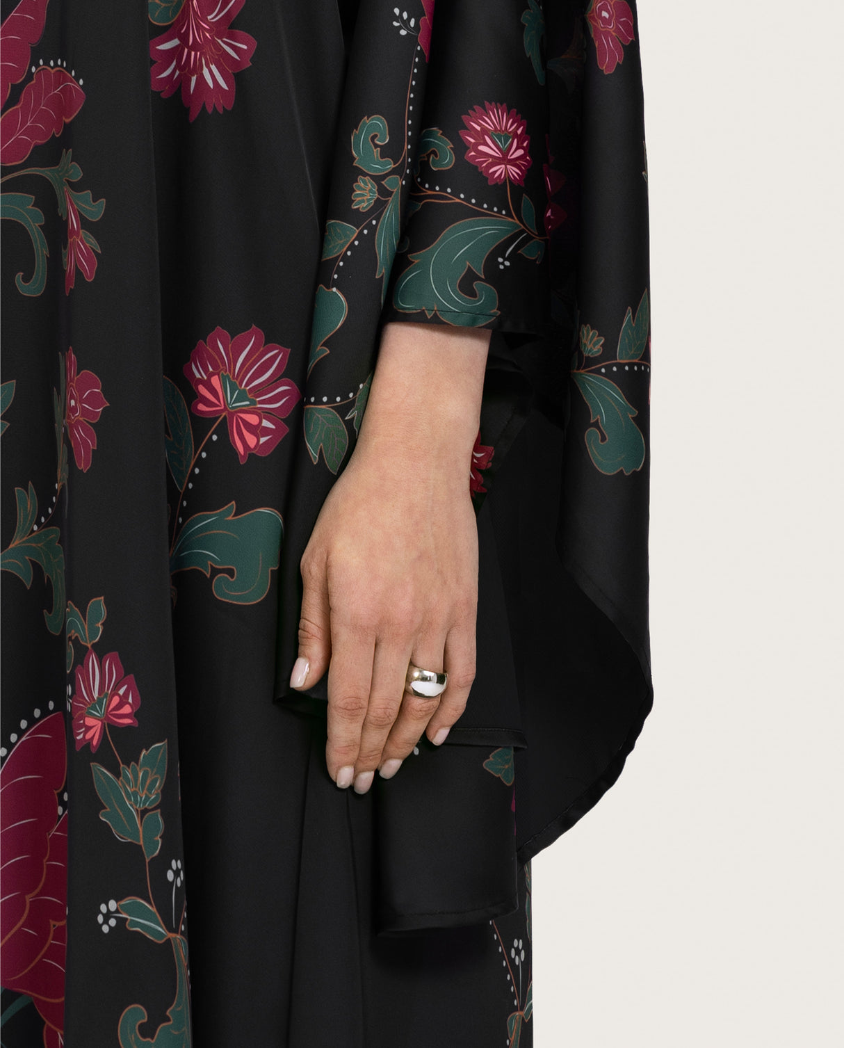Satin Black Botanical Printed Kaftan