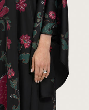 Satin Black Botanical Printed Kaftan