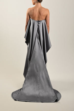 Sleeveless Long Crepe Dress Elegant Grey Modest Style for Women L Sleeveless Long Crepe Dress Elegant Grey Modest Style for Women L