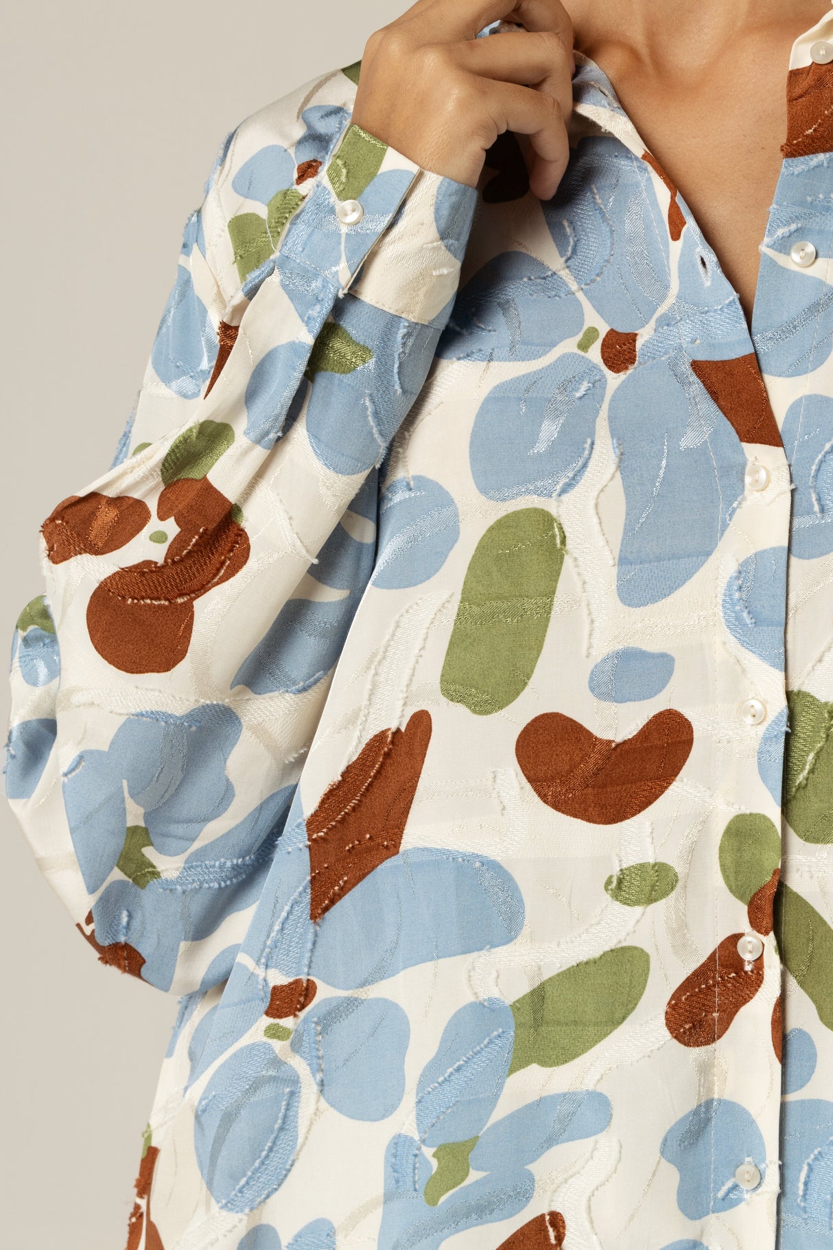🎁 Blue and Brown Printed Co-ord Blouse (100% off)