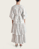 Aqua Bloom Tiered Lace Trim Maxi Dress