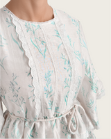 Aqua Bloom Tiered Lace Trim Maxi Dress