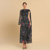 Asymmetrical sleeves chiffon dress