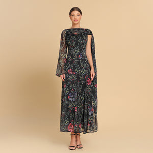 فستان شيفون كتف مكشوف بطبعة زهور