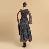 Asymmetrical sleeves chiffon dress