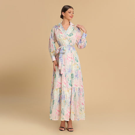 فستان شيفون لف بألوان الباستيل