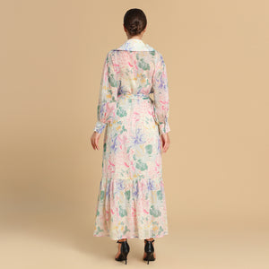 فستان شيفون لف بألوان الباستيل