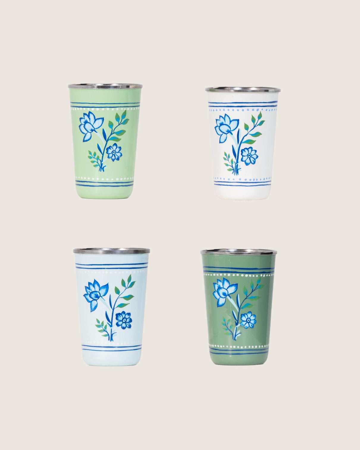 Hand-Painted Blue Meadow Tumbler 4 Piece Set
