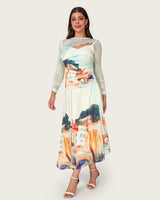 Mediterranean Landscape Printed Mesh Top & Skirt Set