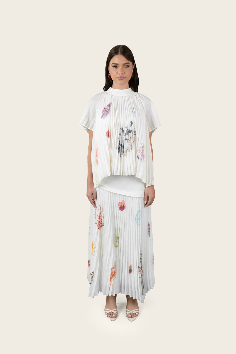 Resort Print Pleated Crepe Set
