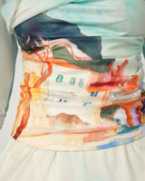 Mediterranean Landscape Printed Mesh Top & Skirt Set